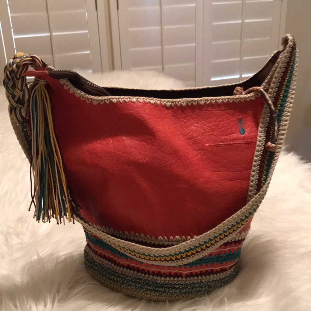 Colorful Red Woven-Trim Shoulder Bag - Womens